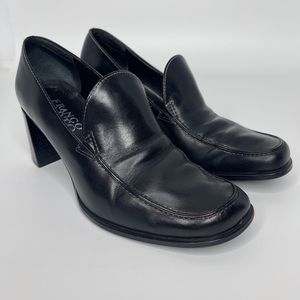 Franco Sarto Classic black leather loafer chunky 2.5” heel Size 6 90’s Y2K